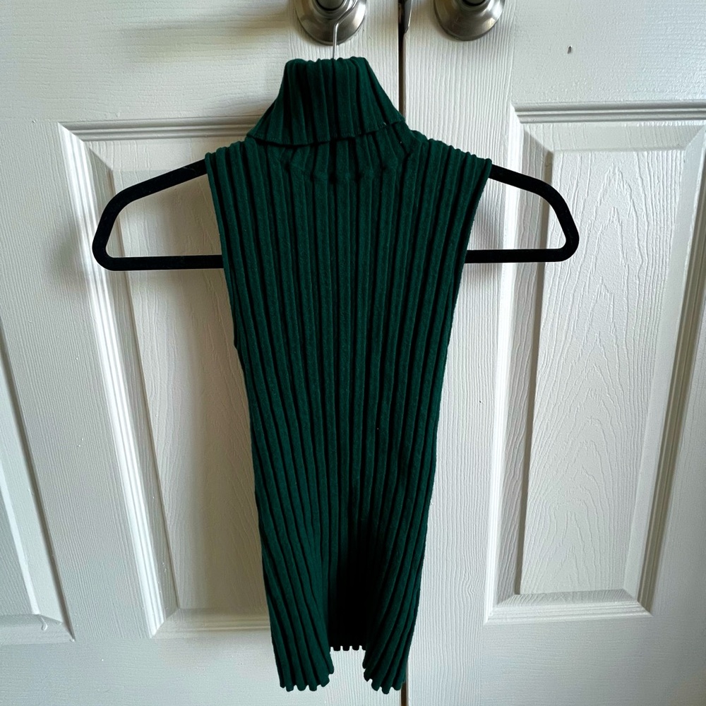 Green Ribbed Sleeveless Turtleneck Top